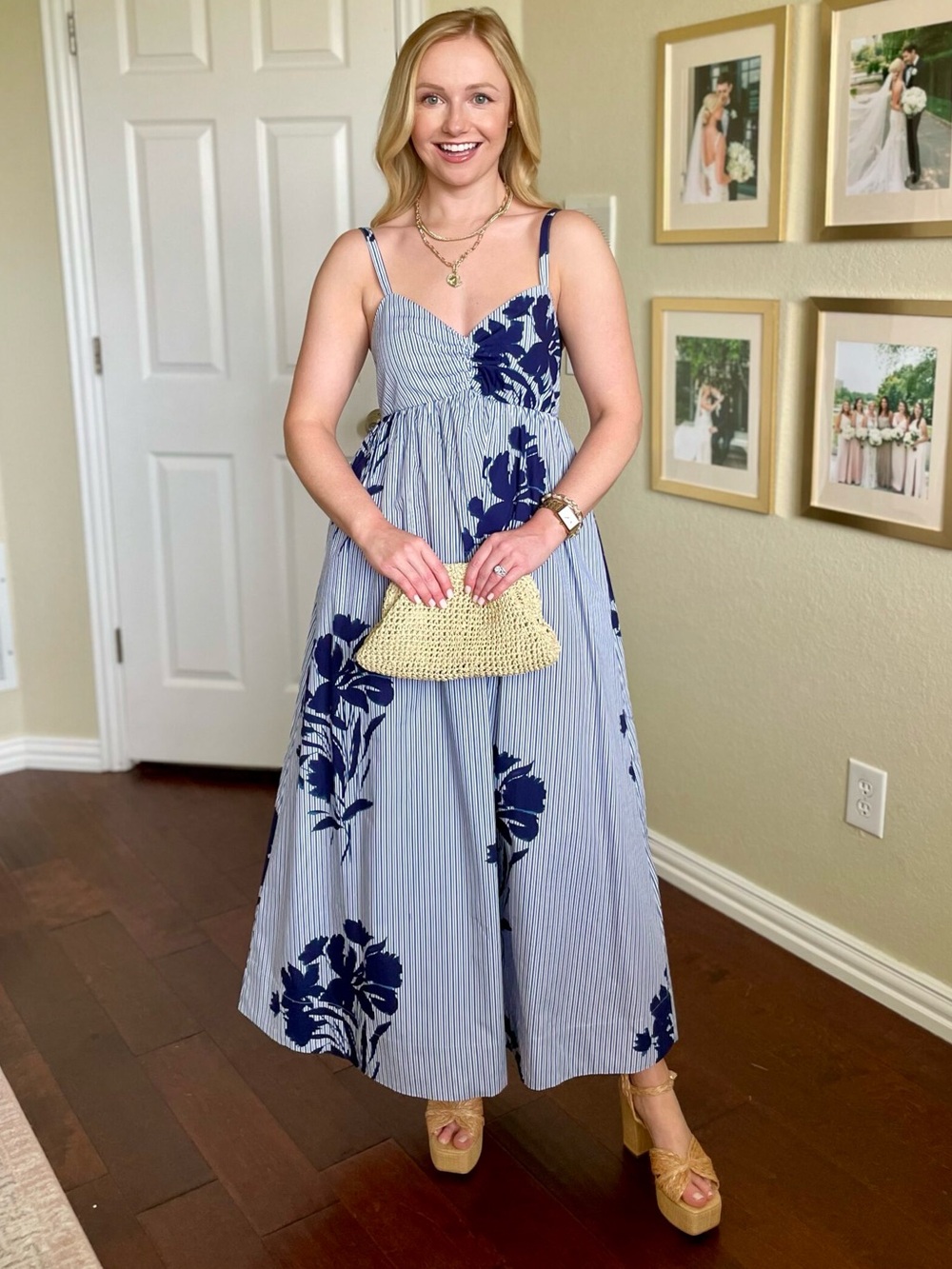 Abercrombie & Fitch Sweetheart Babydoll Maxi Dress Blue Floral Stripe NWT M P - Picture 3 of 16